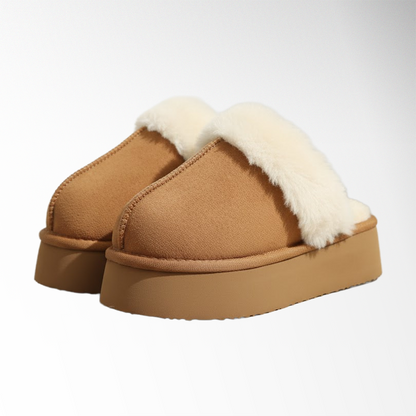 Warmelles FuzzyLift Platform Slippers | Faux Fur Lining Cozy Slides