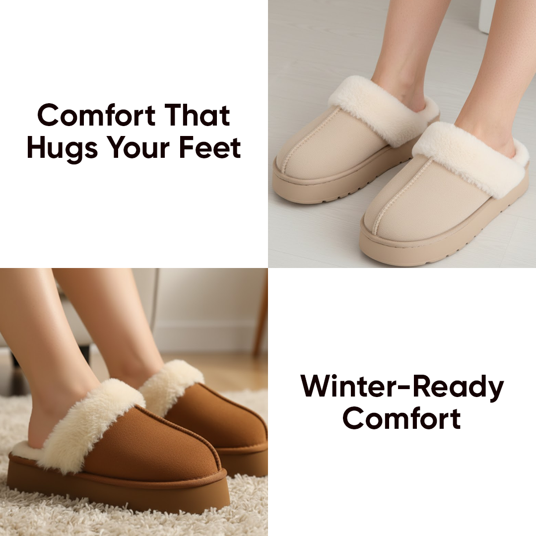 Warmelles FuzzyLift Platform Slippers | Faux Fur Lining Cozy Slides