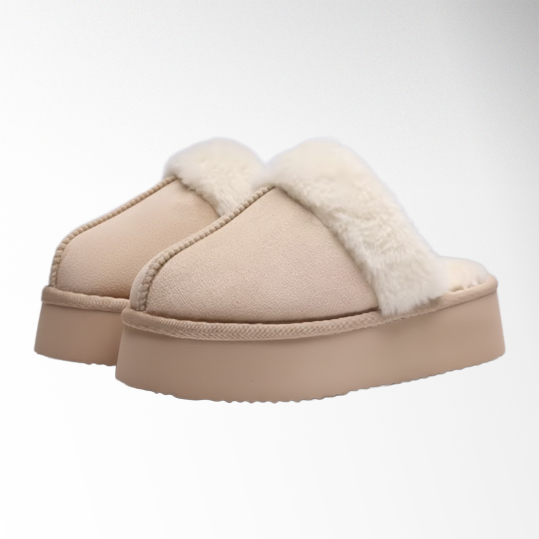 Warmelles FuzzyLift Platform Slippers | Faux Fur Lining Cozy Slides