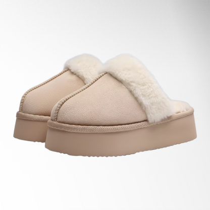 Warmelles FuzzyLift Platform Slippers | Faux Fur Lining Cozy Slides