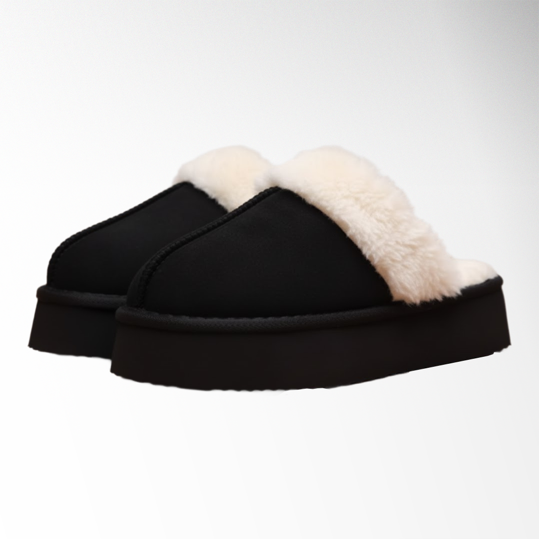 Warmelles FuzzyLift Platform Slippers | Faux Fur Lining Cozy Slides