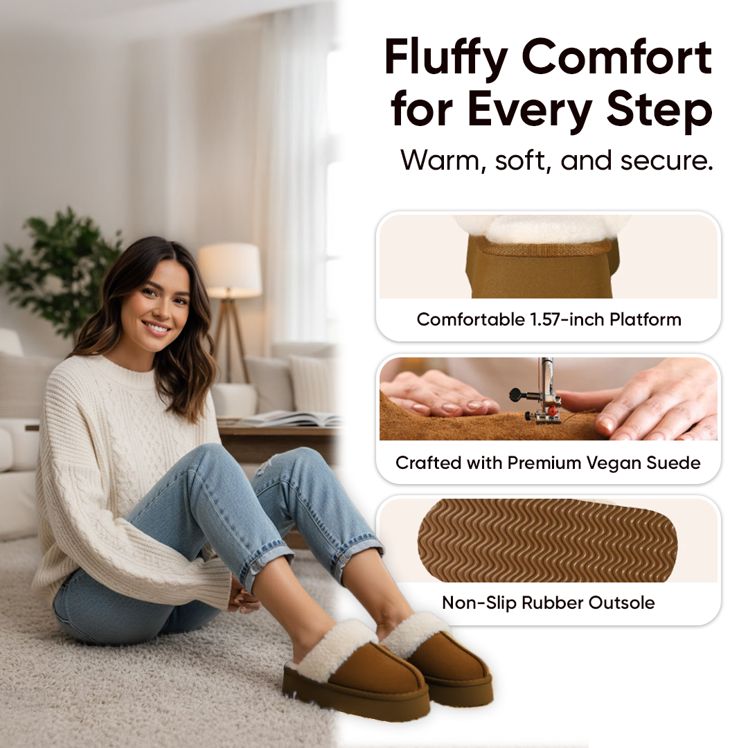 Warmelles FuzzyLift Platform Slippers | Faux Fur Lining Cozy Slides