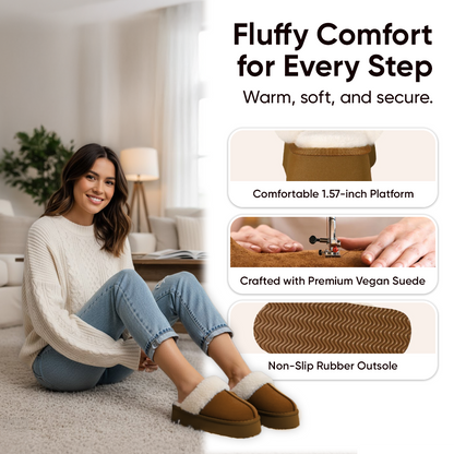 Warmelles FuzzyLift Platform Slippers | Faux Fur Lining Cozy Slides