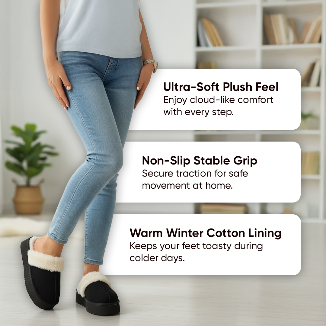 Warmelles FuzzyLift Platform Slippers | Faux Fur Lining Cozy Slides